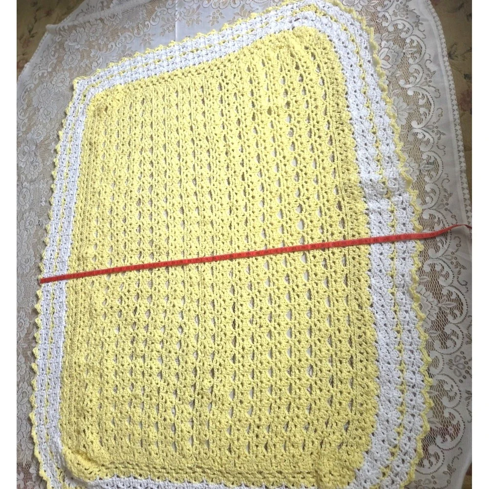 Yellow & White Baby Blanket  Handmade Crochet 57